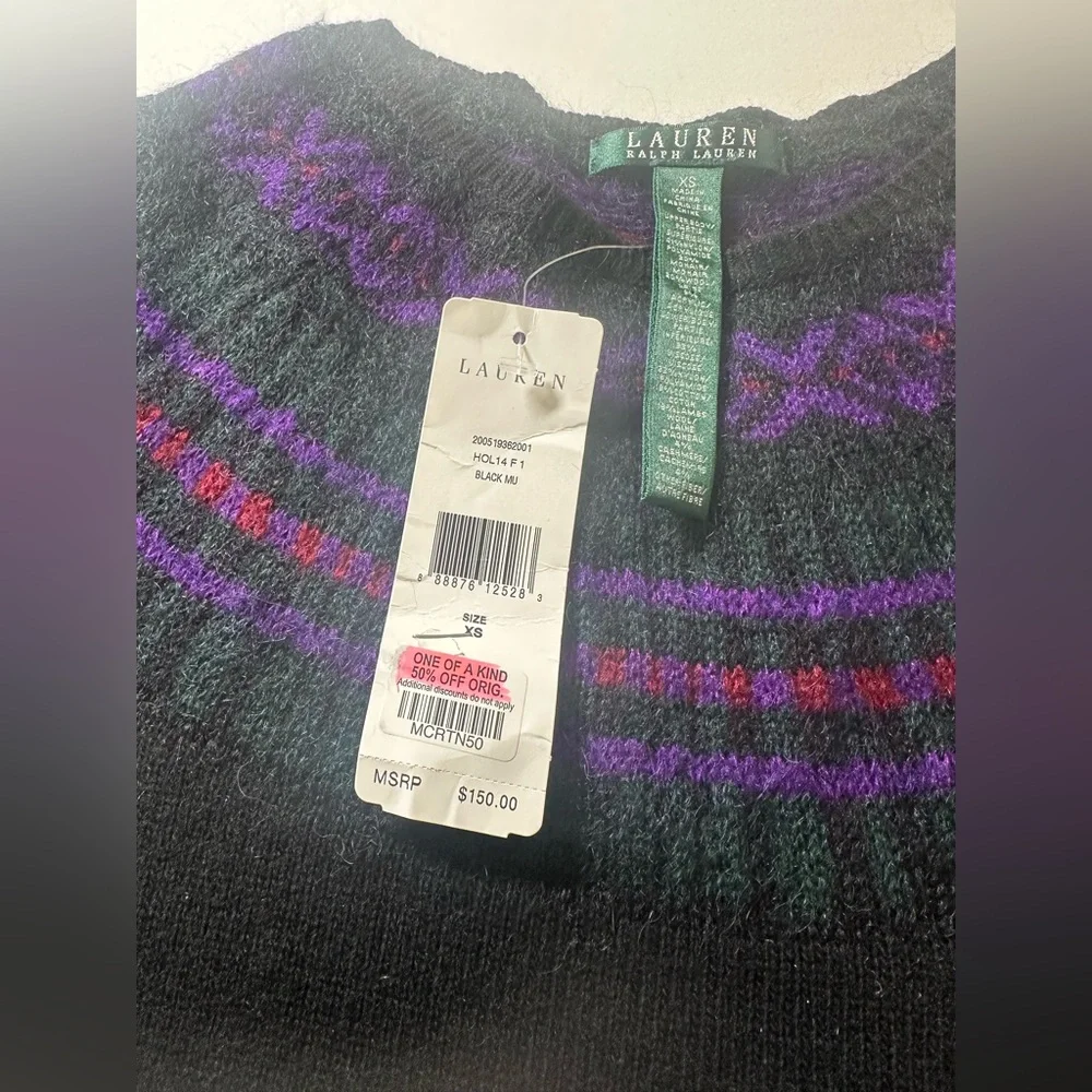 Lauren Ralph Lauren Peplum Sweater Women XS Black NWT‎ Nordic Fair Isle Mohair